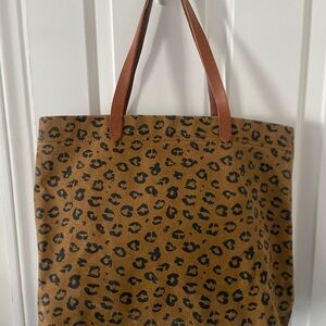 MADEWELL Large Cedar Brown & Black Leopard Print Canvas & Leather Tote Bag